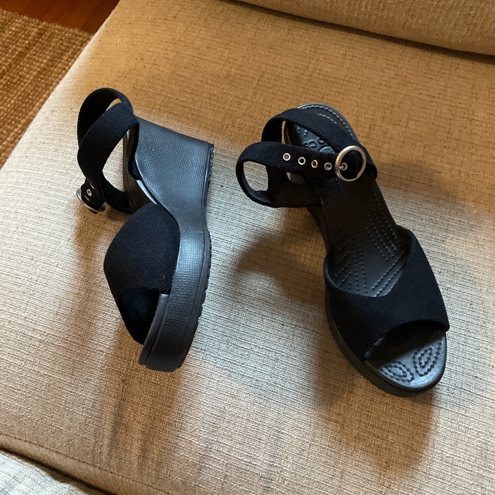 Like New Black Crocs Wedges Leigh
